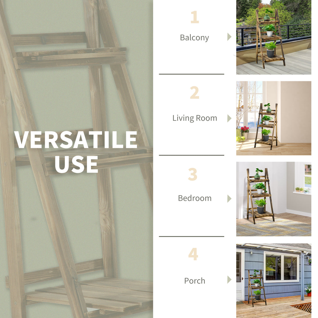 MCL Wooden Folding Flower Pot Stand 3 Tier Garden Planter Display Ladder Gardener Storage Shelves Rack Herb Holder (40L x 37W x 93H cm)