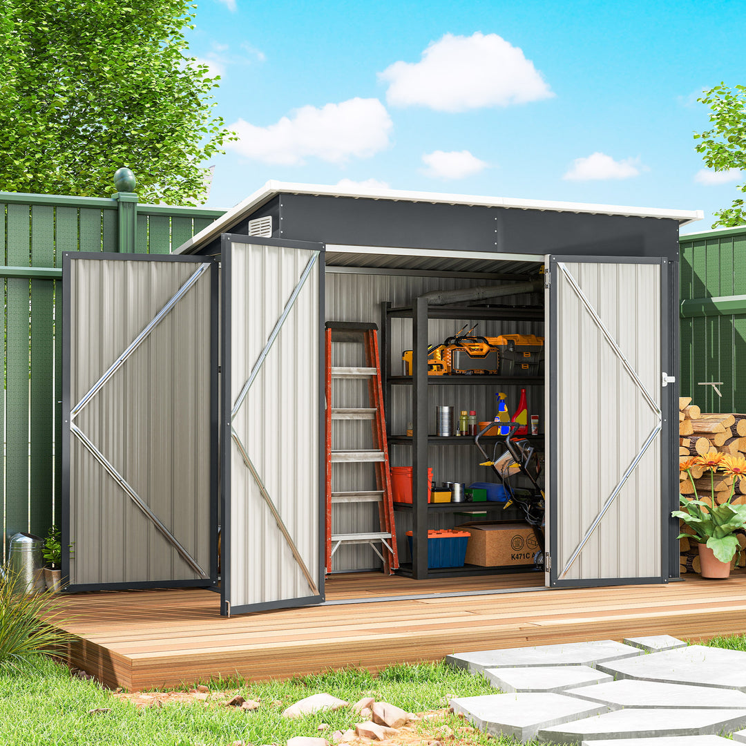 7.5 x 4.3ft Metal Garden Storage Shed, Waterproof Outdoor Shed with Tr