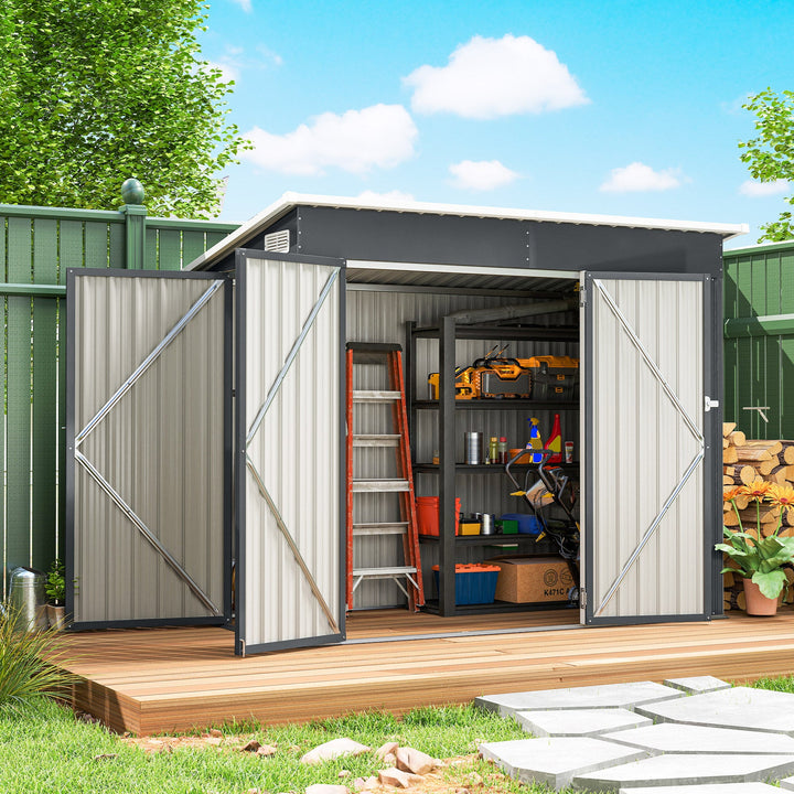 7.5 x 4.3ft Metal Garden Storage Shed, Waterproof Outdoor Shed with Triple Lockable Door, Gloves, Vents