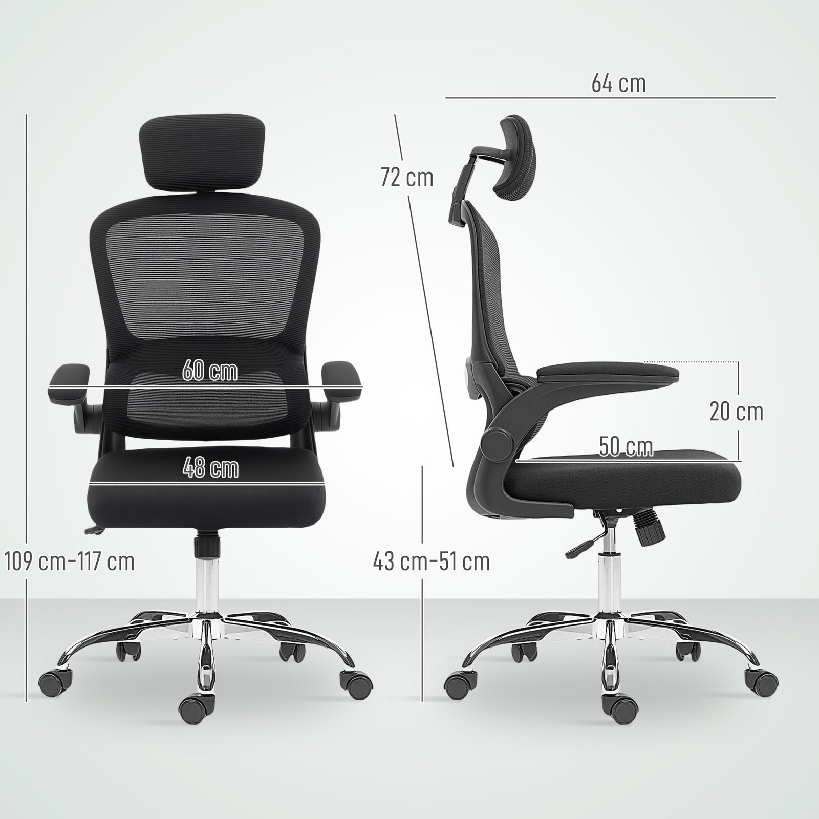 Mesh Back Office Chair, with Lumbar Support - Black