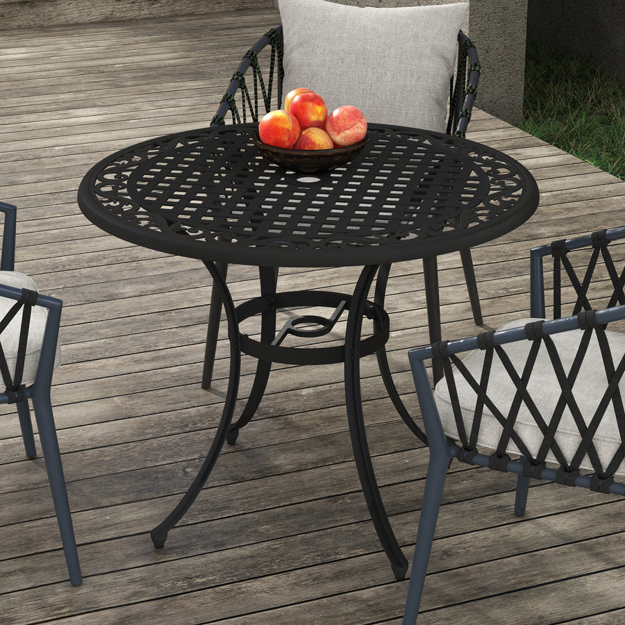 Φ90cm Four-Seated Round Aluminium Garden Table, with Parasol Hole