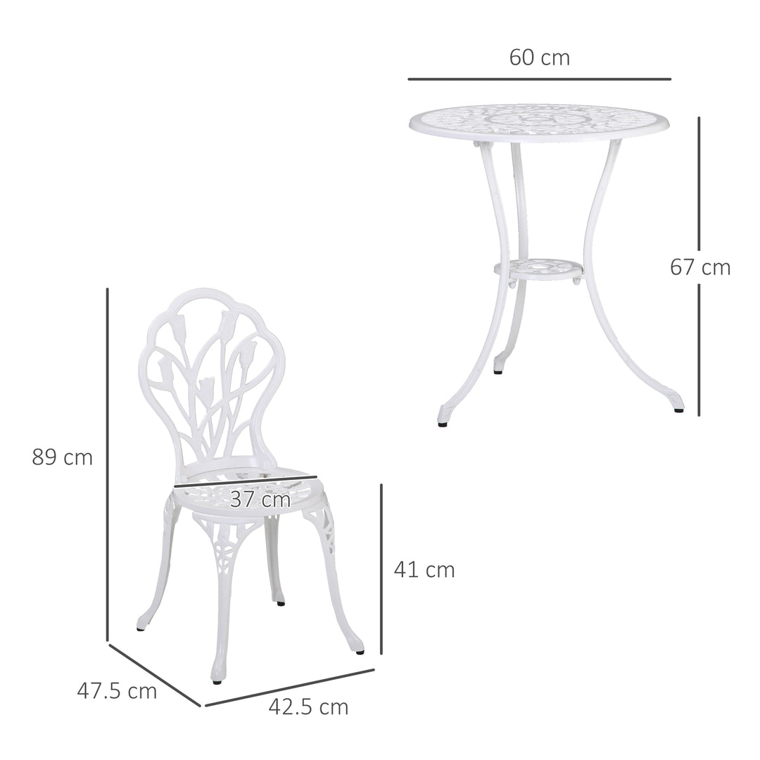 3 Piece Patio Bistro Set for 2, Outdoor Aluminium Garden Table and Chairs with Umbrella Hole for Balcony, White