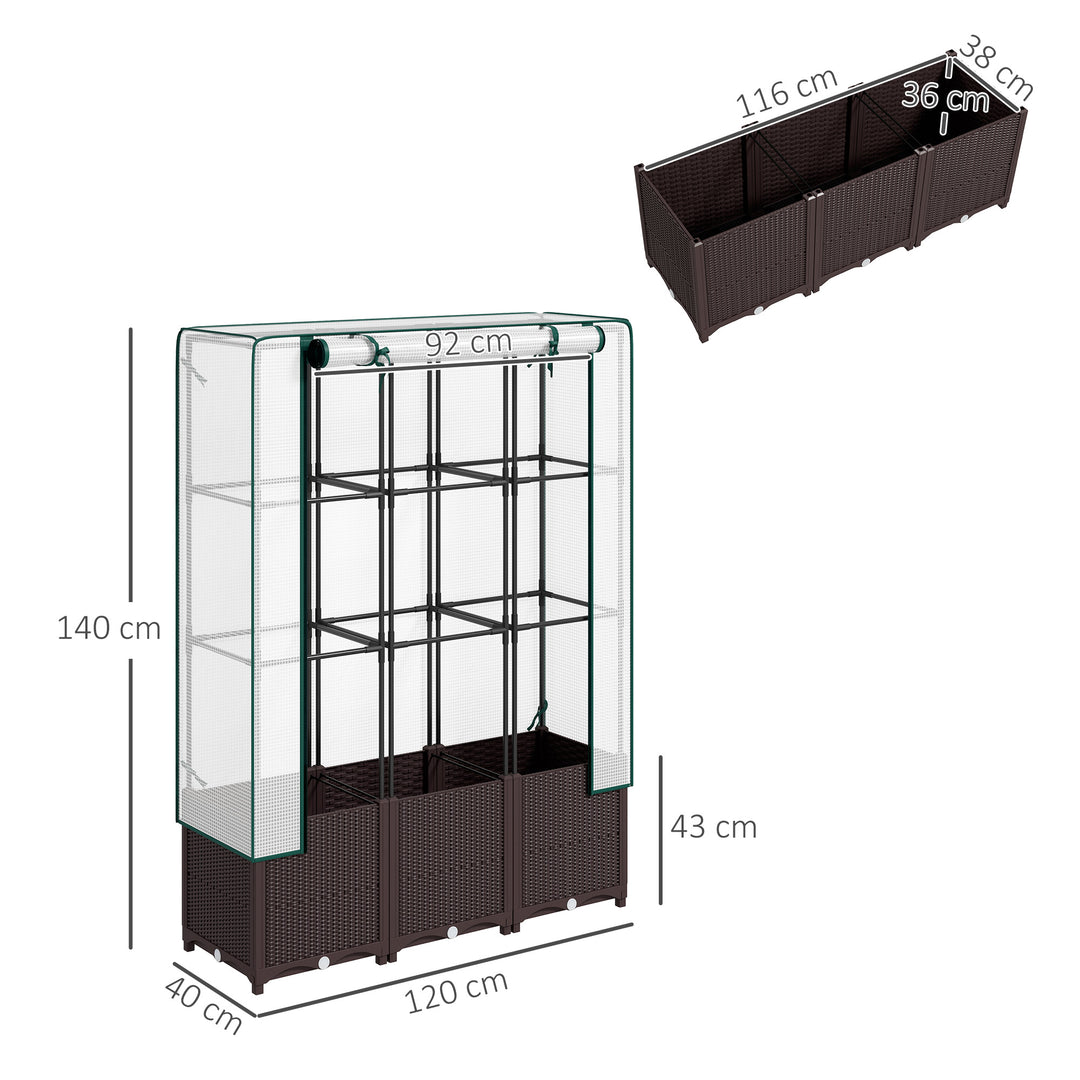 Raised Garden Bed with Trellis, Plastic Planter Box with PE Cover, Drainage Holes, Drain Plugs and Water Reservoirs for Climbing Plants, Vegetables, Flowers, 120 x 40 x 140 cm