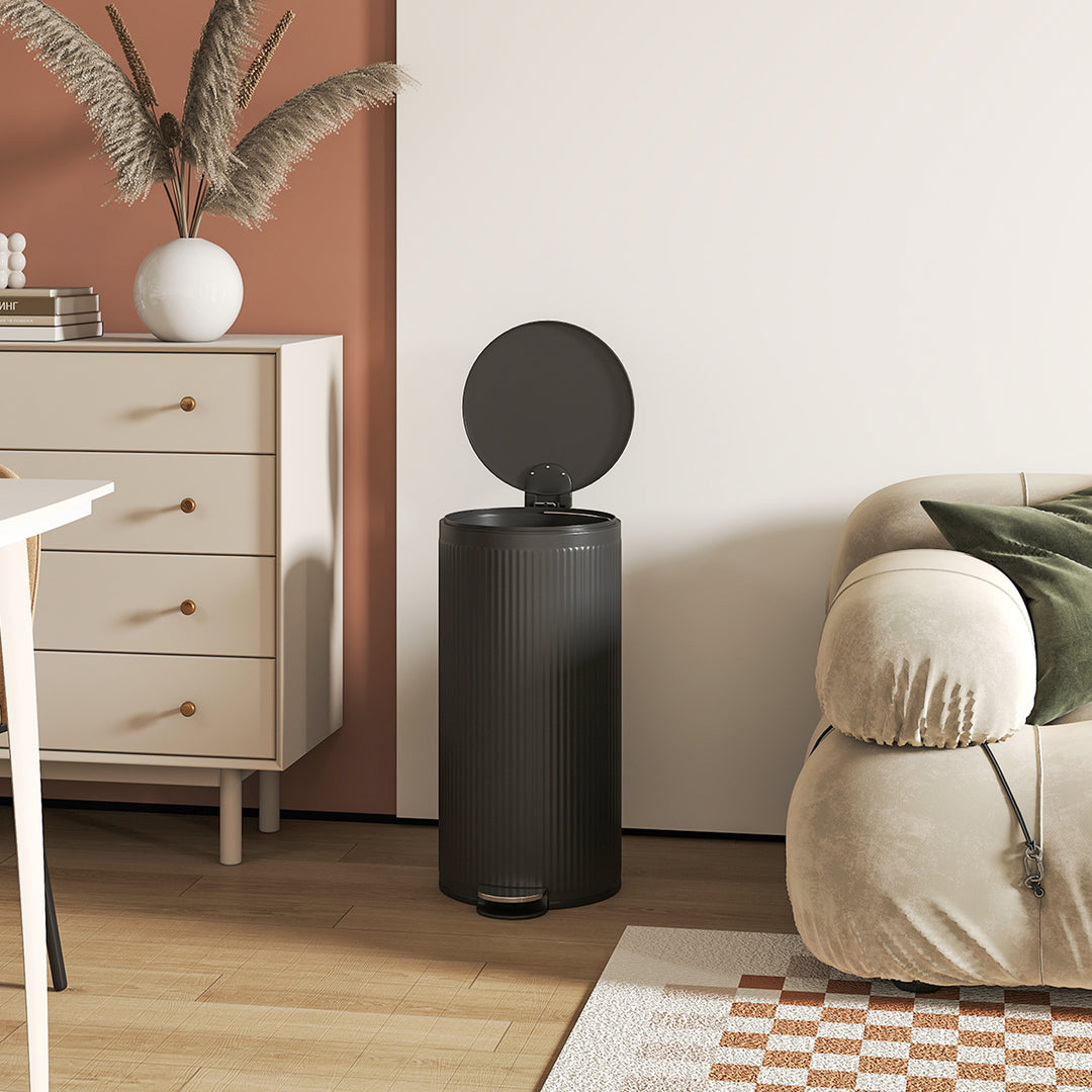 MCL 30 Litre Pedal Kitchen Bin with Soft Close and Stay Open Lid, Rubbish Bin with Removable Inner Bucket for Kitchen, Office, Home, Black