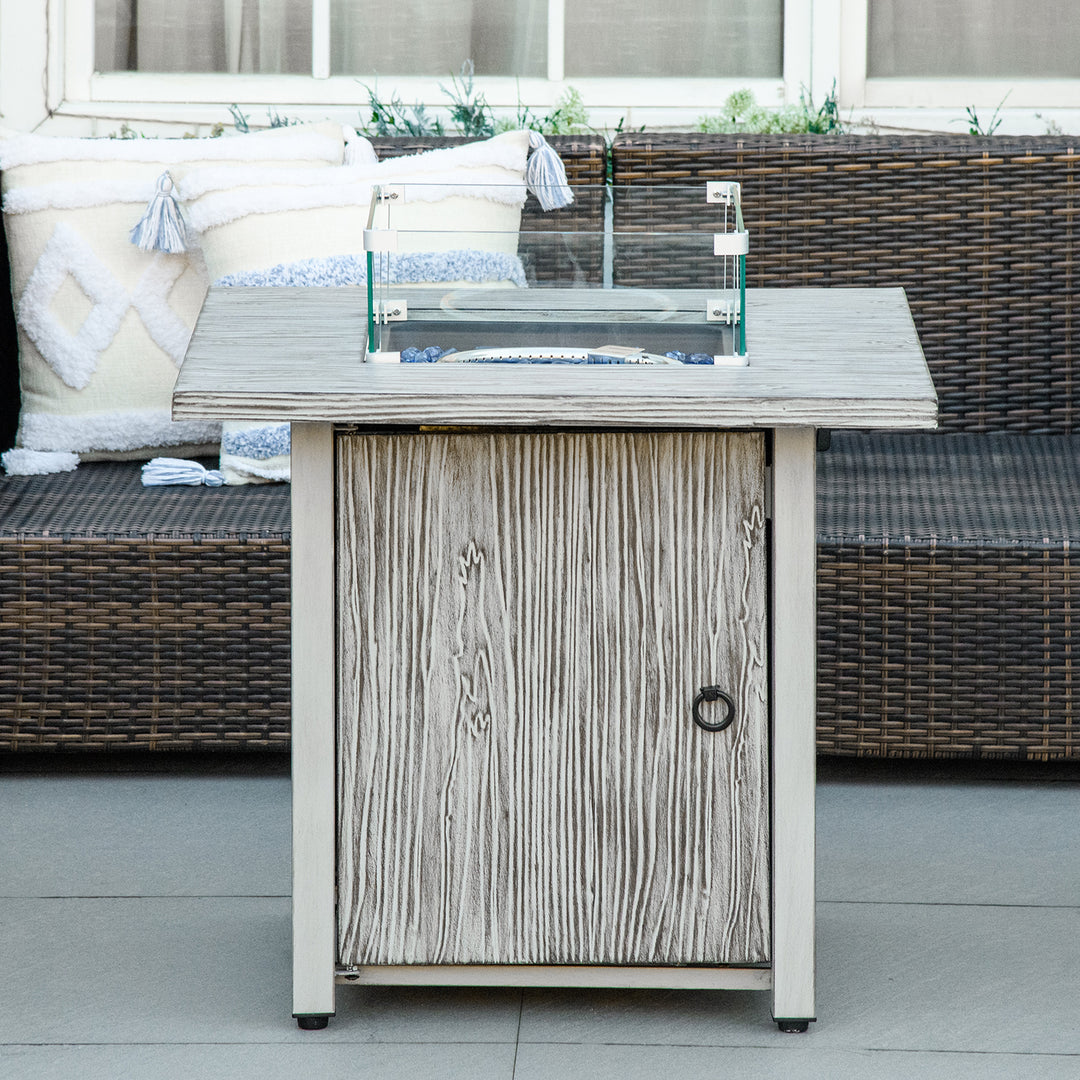 71cm 50,000 BTU Gas Fire Pit Table with Cover and Glass Screen - Grey