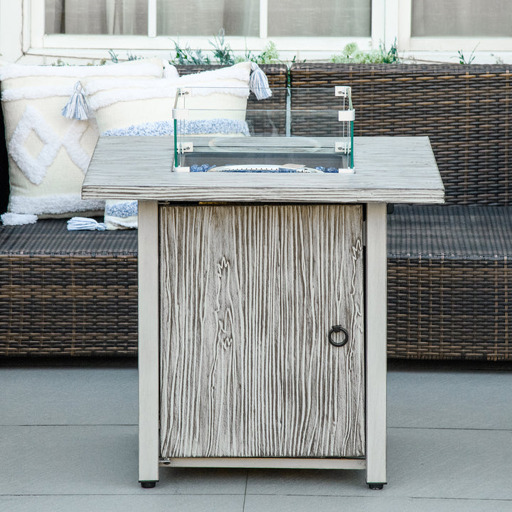 71cm 50,000 BTU Gas Fire Pit Table with Cover and Glass Screen - Grey