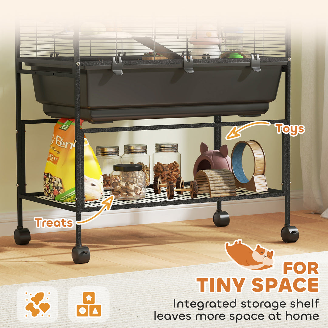 3 Tier Large Hamster Cage on Wheels with 17 cm Deep Tray, Storage Shelf for Syrian, Gerbil, Rats