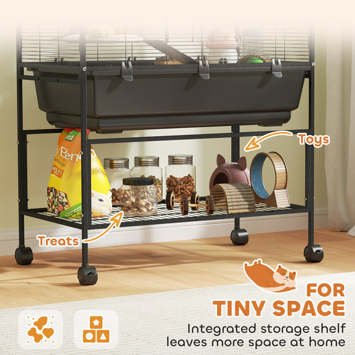 3 Tier Large Hamster Cage on Wheels with 17 cm Deep Tray, Storage Shelf for Syrian, Gerbil, Rats