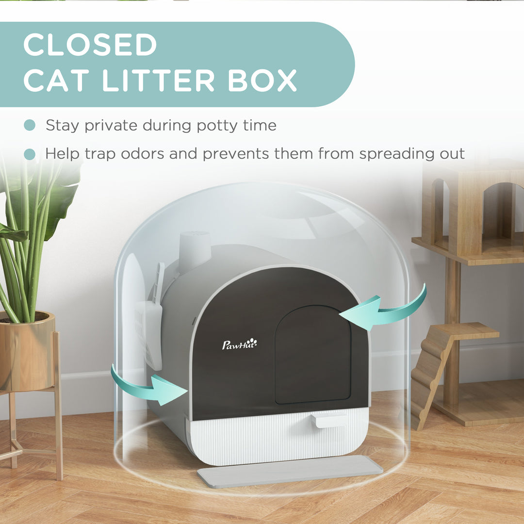 Hooded Cat Litter Box, Kitten Litter Tray, with Lid, Scoop, Filter, Flap Door, Light Grey