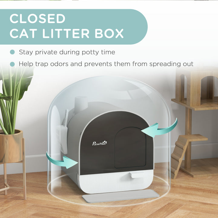 Hooded Cat Litter Box, Kitten Litter Tray, with Lid, Scoop, Filter, Flap Door, Light Grey