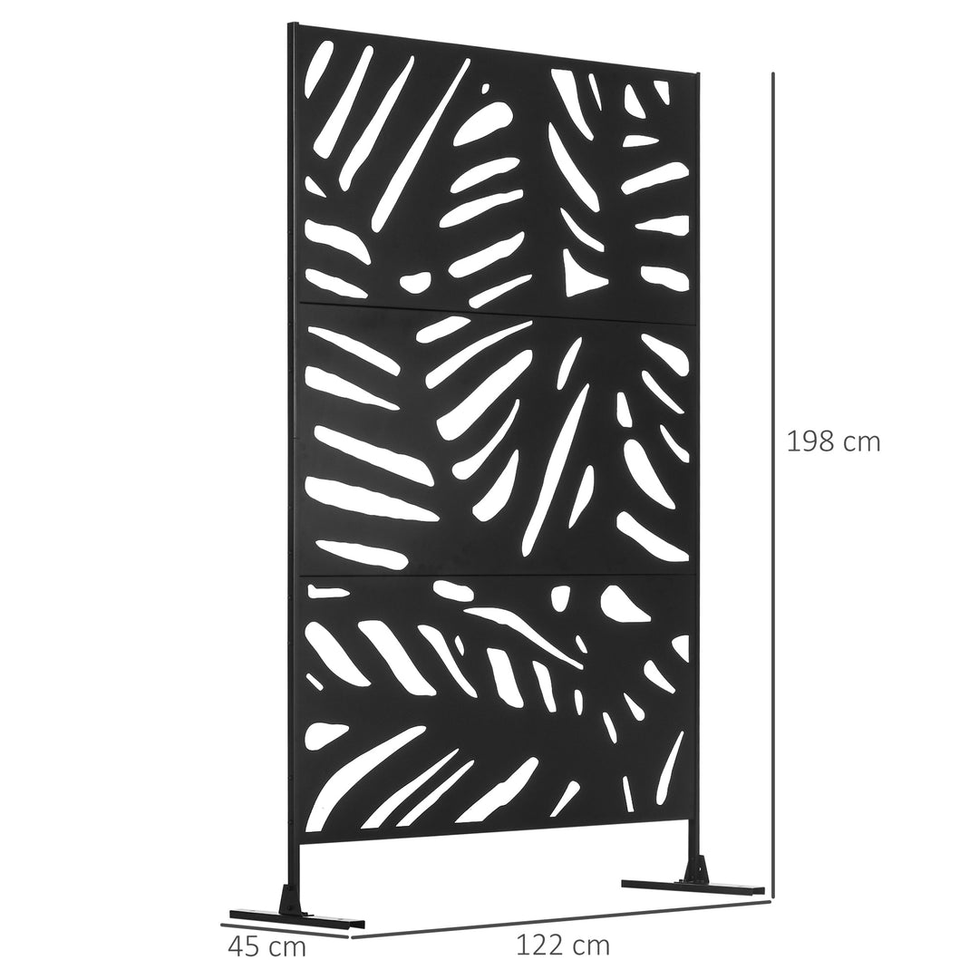Decorative Garden Privacy Screen with Stand, 6.5FT Freestanding Metal Outdoor Divider, Decorative Privacy Panel with Expansion Screws for Garden Pool Hot Tub, Large Leaves Style, Black