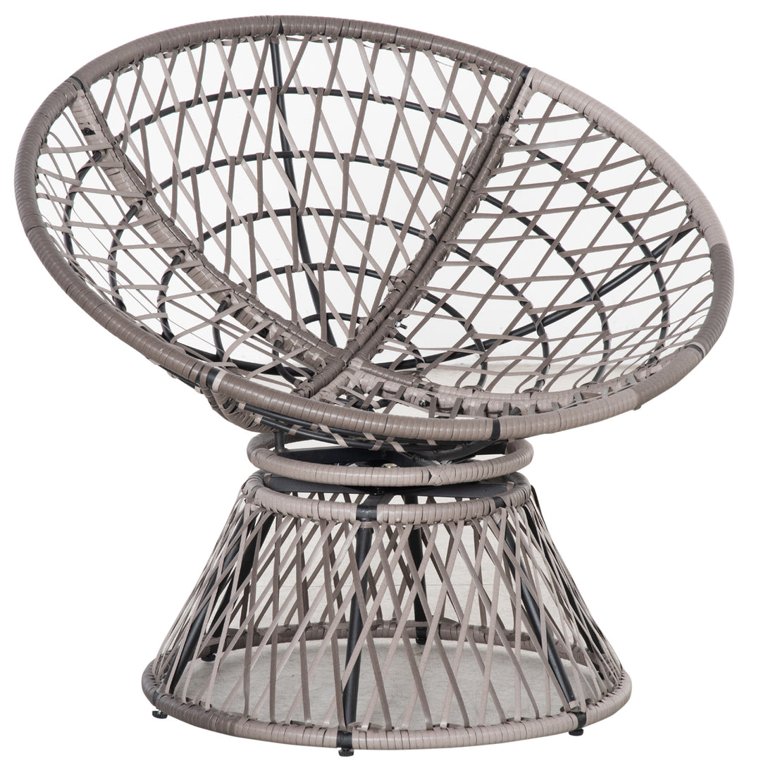 MCL 360° Swivel Rattan Papasan Moon Bowl Chair Round Lounge Garden Wicker Basket Seat with Padded Cushion Oversized for Outdoor Indoor, Grey
