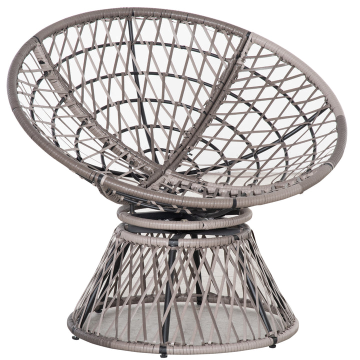 360° Swivel Rattan Papasan Moon Bowl Chair Round Lounge Garden Wicker Basket Seat with Padded Cushion Oversized for Outdoor Indoor, Grey