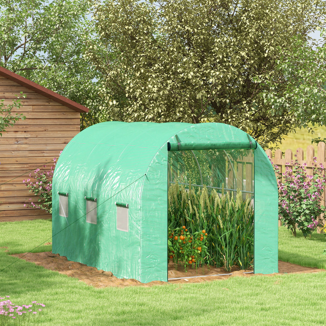 Outsunny Greenhouse, Polytunnel with Sprinkler System, 3 x 2m, Sturdy Frame, Green | Aosom UK