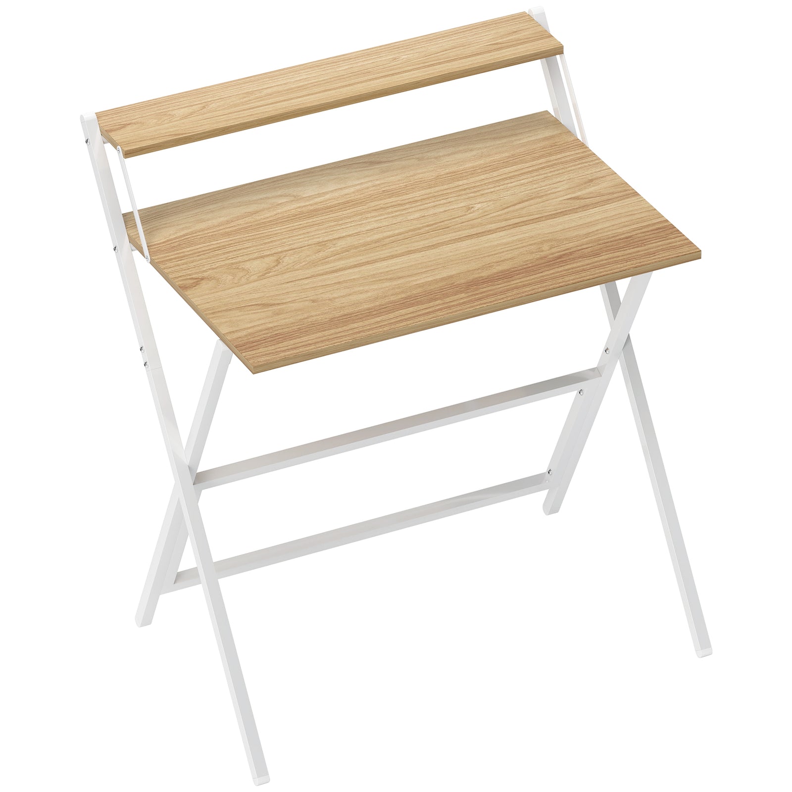 81.5 cm Folding Computer Desk with Monitor Shelf - Natural Wood Finish