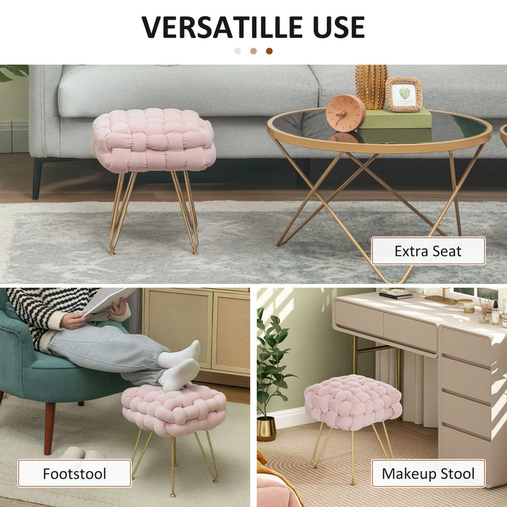 Velvet-Feel Bold Woven Footstool - Pink