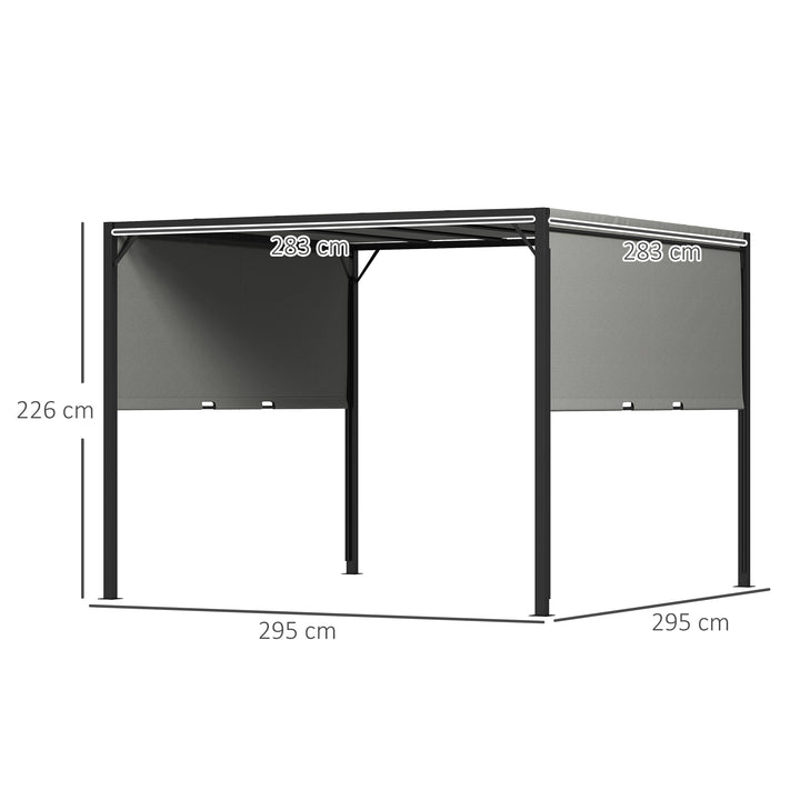 3 X 3 Meters Pergola with Retractable Roof, Garden Gazebo with Adjustable Sun Shade Canopy and Steel Frame, Charcoal Grey