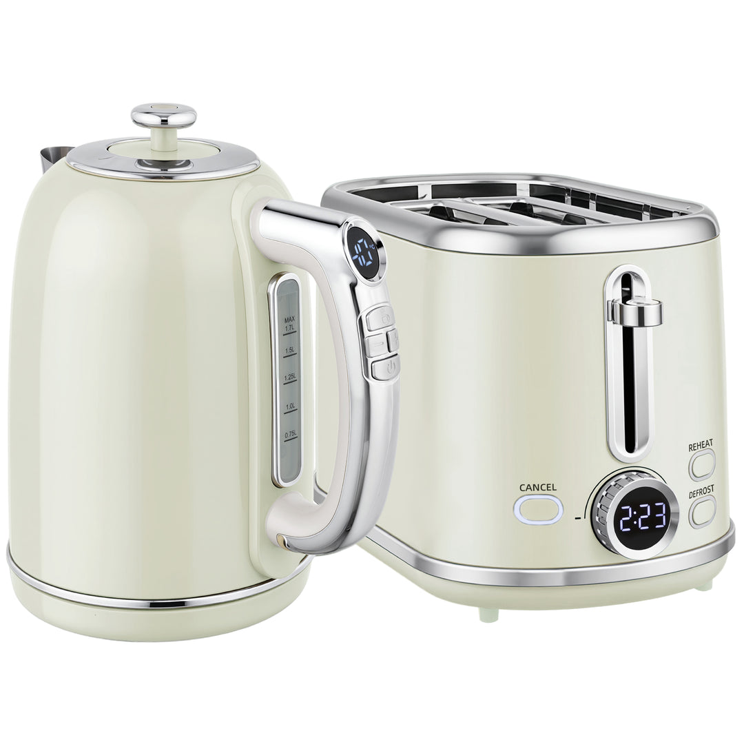 MCL Polished Retro 40-100°C Kettle and Toaster Set - Grey