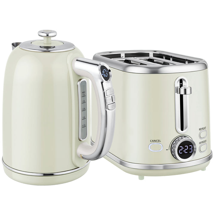 MCL Polished Retro 40-100°C Kettle and Toaster Set - Grey