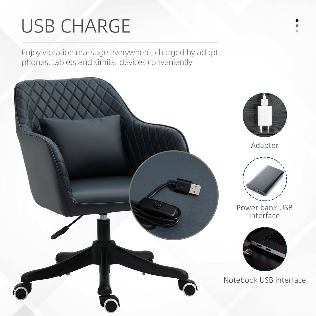 Velvet Office Chair, Desk Chair, Makeup Vanity Chair with Massage Lumbar Pillow and Rolling Wheels for Bedroom and Home, Deep Blue