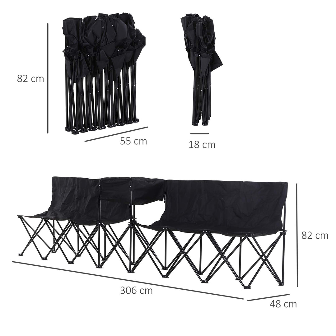 6 Seat Folding Sports Bench Portable Sports Team Bench Spectator Chair with Cooler Bag and Carrying Bag for Outdoor Picnic Camping - Black