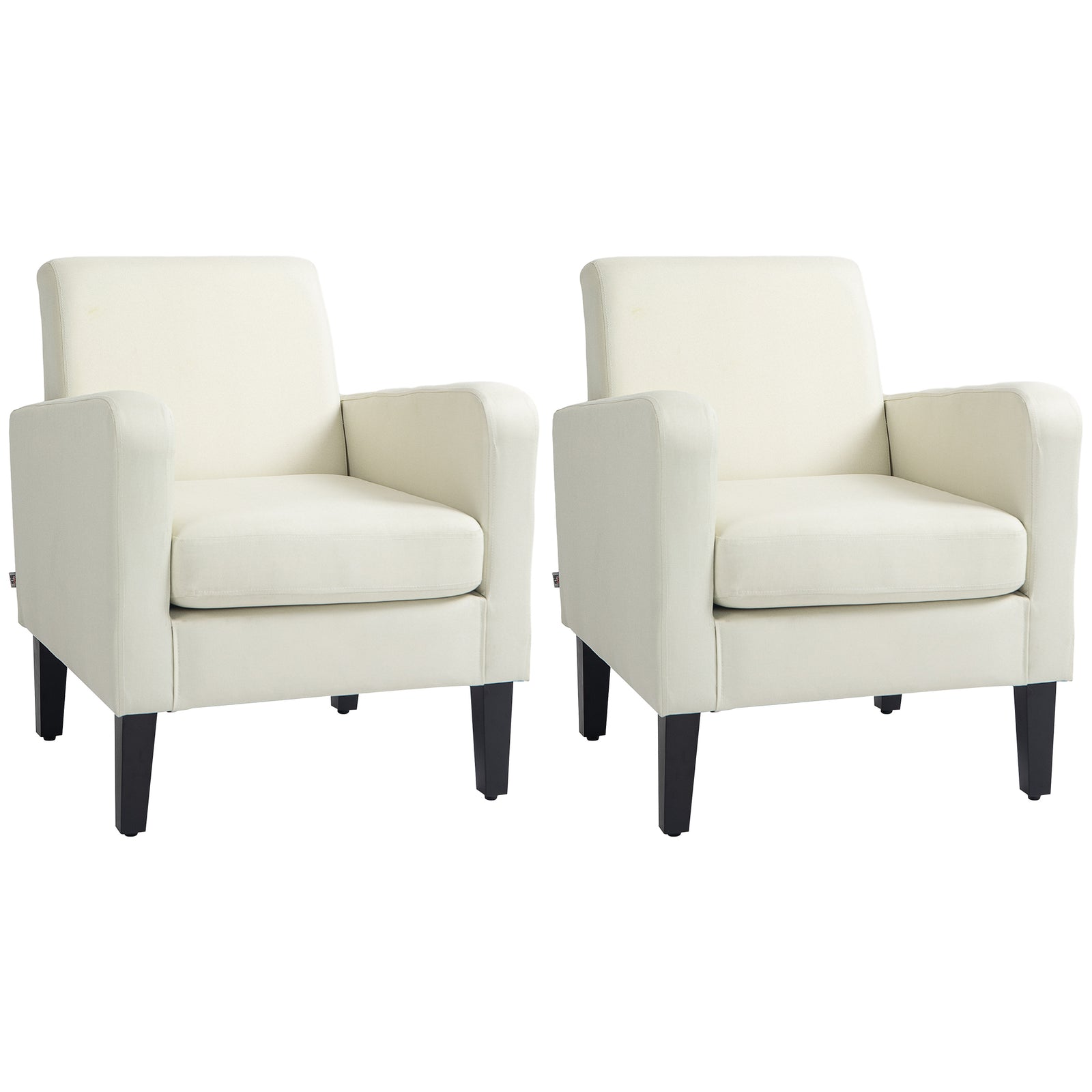 2 Pieces Modern Armchairs with Rubber Wood Legs, Upholstered Accent Chairs, Single Sofa for Living Room, Bedroom, Cream White