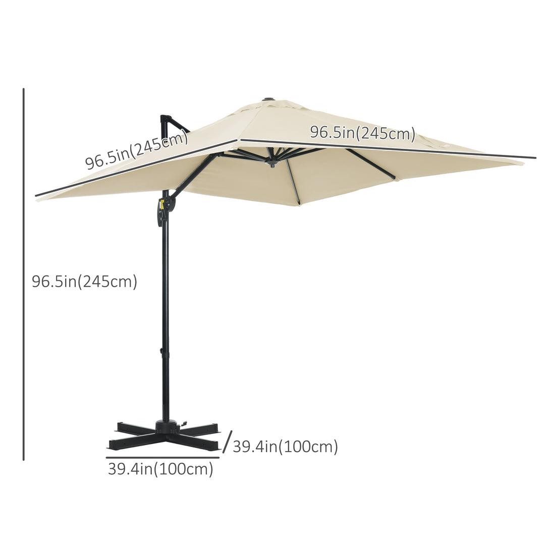 2.5 x 2.5m Patio Offset Parasol Umbrella Cantilever Hanging Aluminium Sun Shade Canopy Shelter 360° Rotation with Crank Handle and Cross Base, Cream White