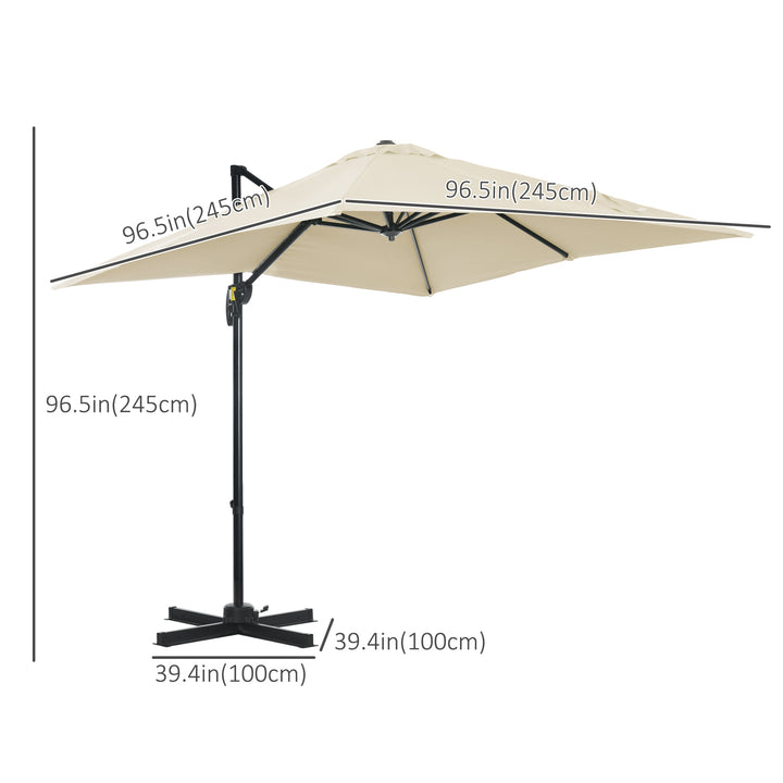2.5 x 2.5m Patio Offset Parasol Umbrella Cantilever Hanging Aluminium Sun Shade Canopy Shelter 360° Rotation with Crank Handle and Cross Base, Cream White