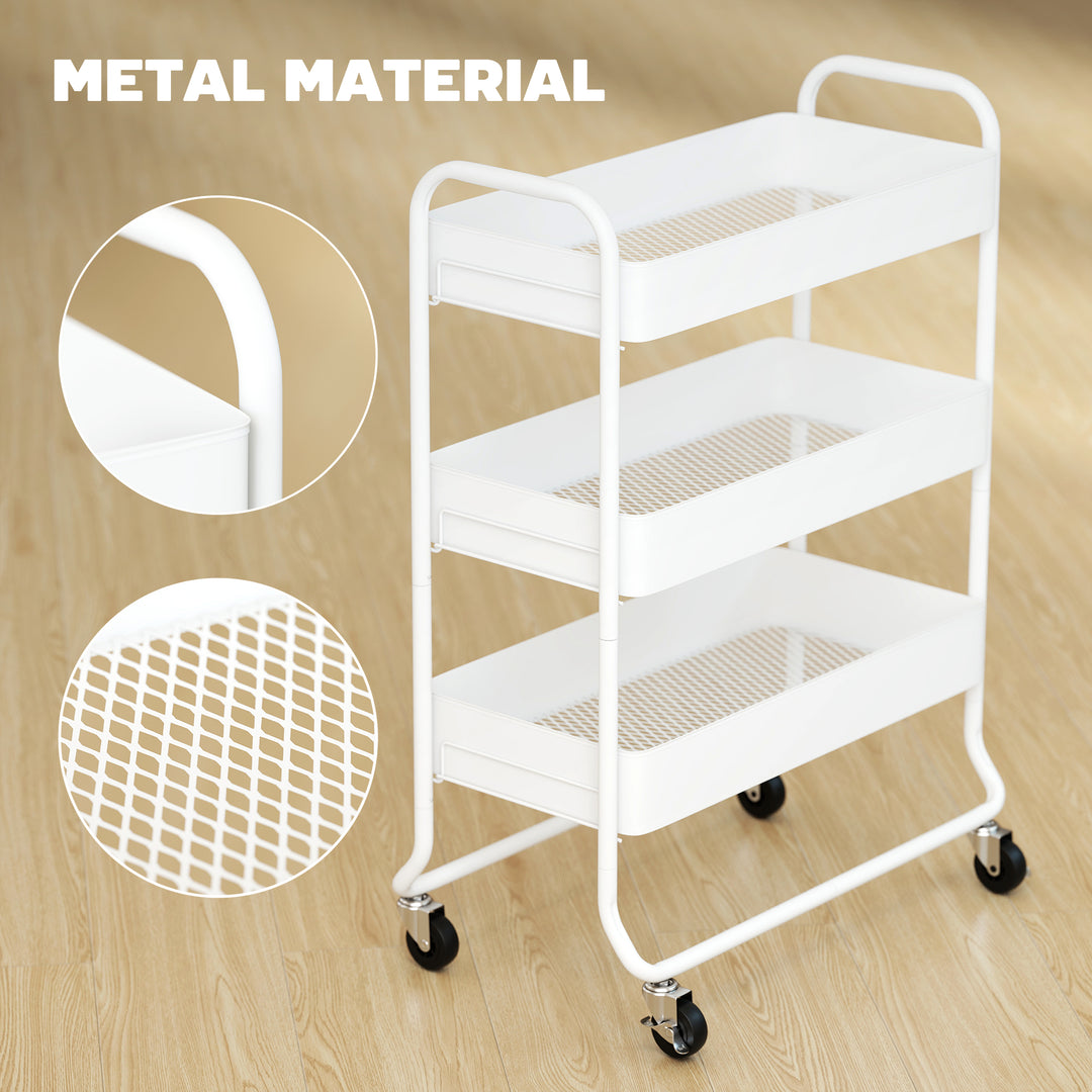 3-Tier Storage Trolley on Wheels, Rolling Utility Cart with Mesh Backets for Kitchen, Bathroom, Bedroom