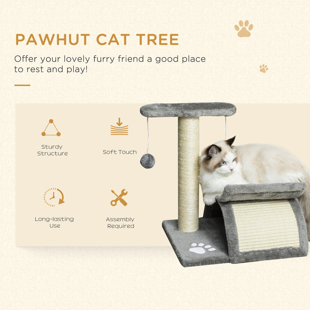 PawHut Kitten Activity Tree with Sisal Scratching Posts, Compact Cat Play Tower with Rotating Bar, Tunnel, Grey | Aosom UK