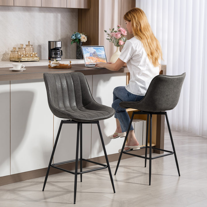 Set of 2 PU Leather Swivel Bar Stools