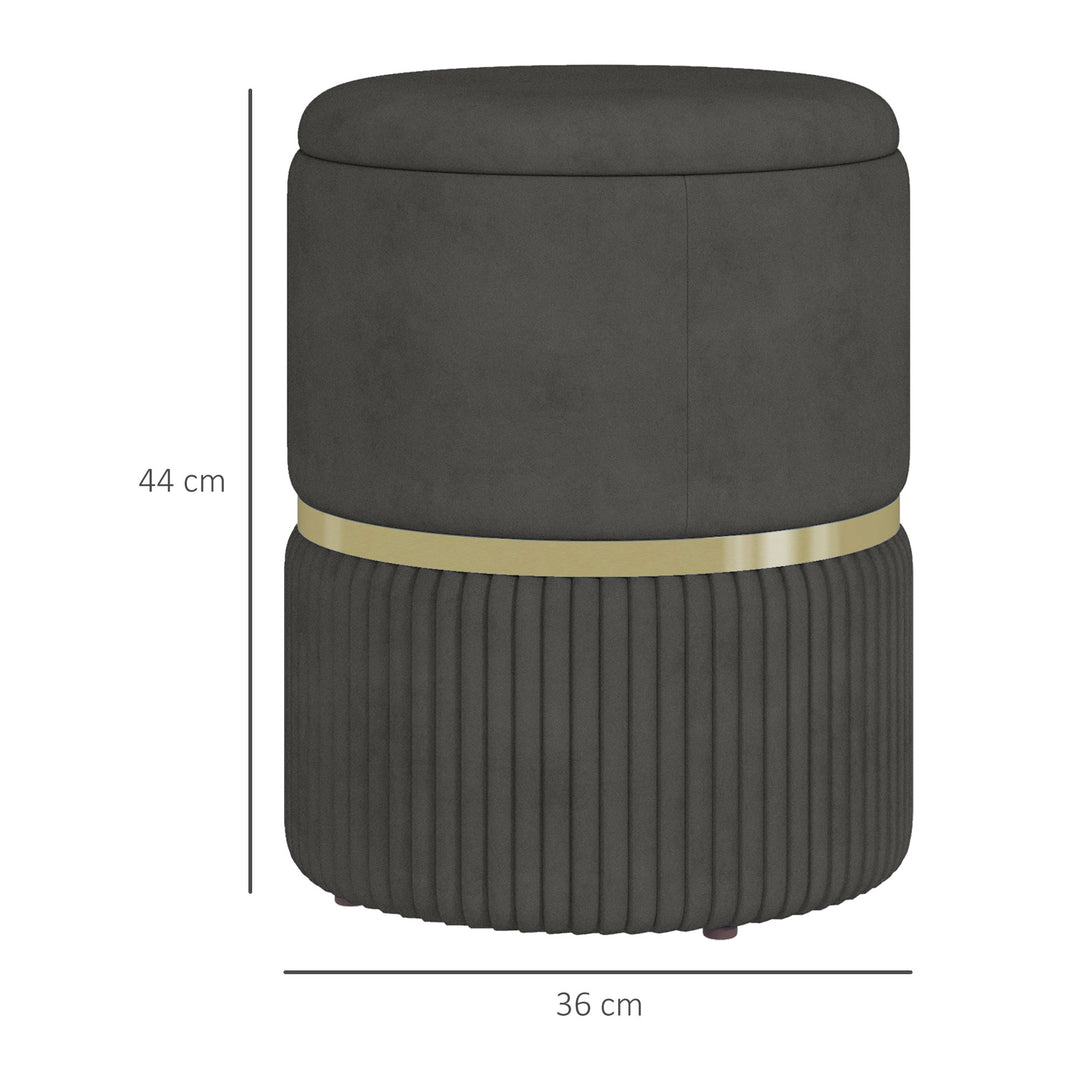 HOMCOM Velvet-feel Round Ottoman Stool, Storage Pouffe, Padded Seat, Hidden Compartment, Grey