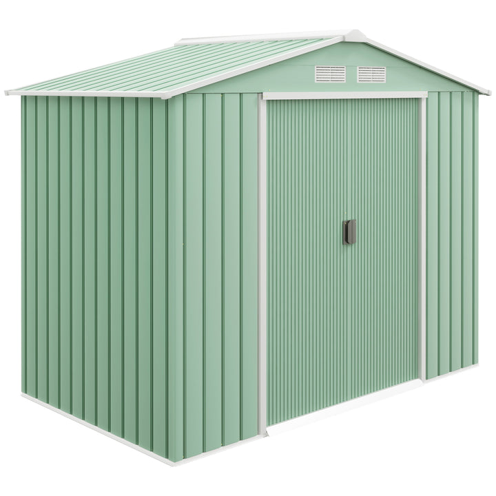MCL 7 x 4ft Metal Garden Shed, Outdoor Storage Tool House with Ventilation Slots, Foundation Kit and Lockable Double Doors, Light Green