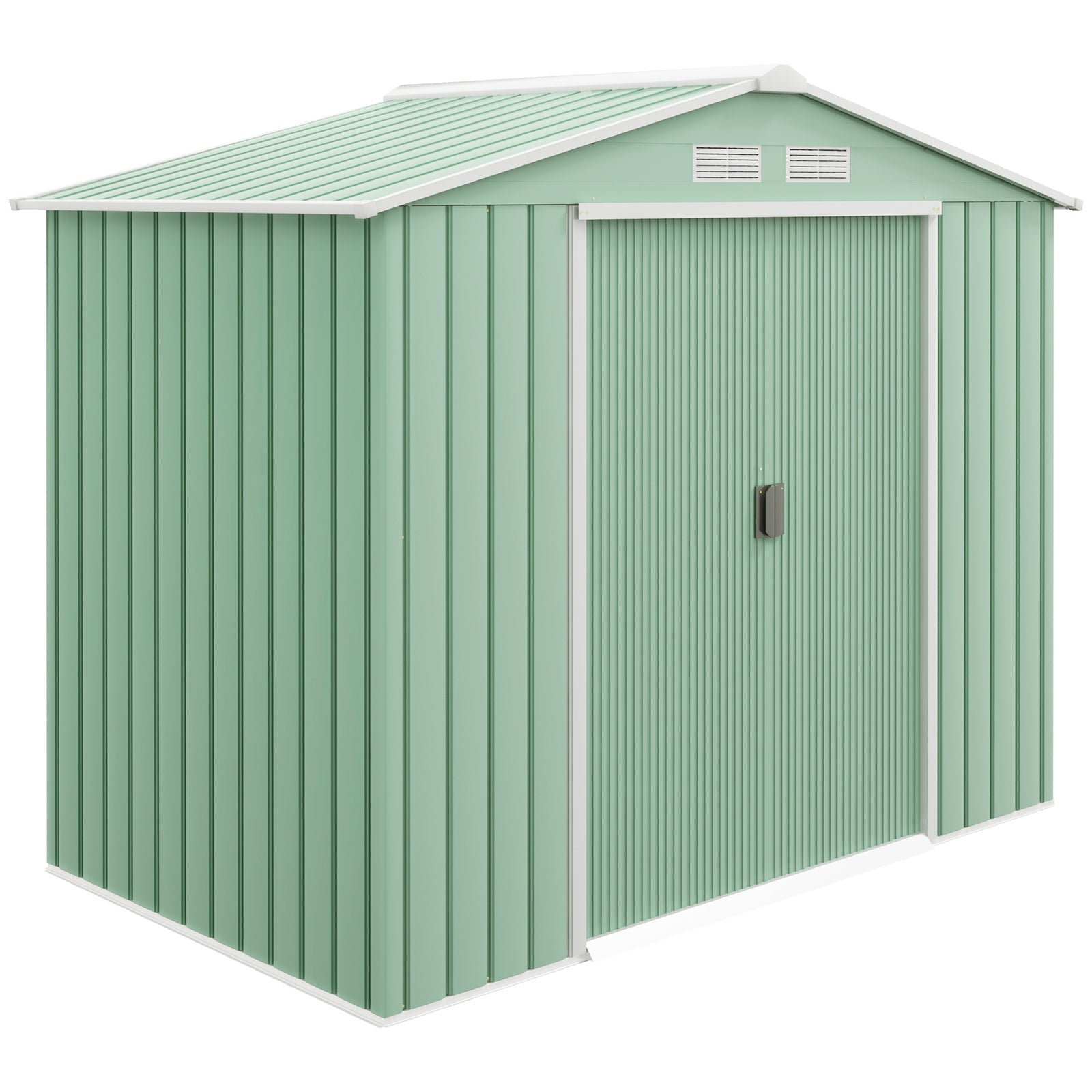 7 x 4ft Metal Garden Shed, Outdoor Storage Tool House with Ventilation Slots, Foundation Kit and Lockable Double Doors, Light Green