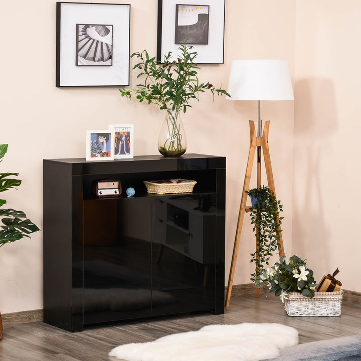 MCL LED Storage Cabinet, Cupboard with High Gloss Front and RGB Lighting, Modern Sideboard for Entryway, Dining Area, Living Room, Black