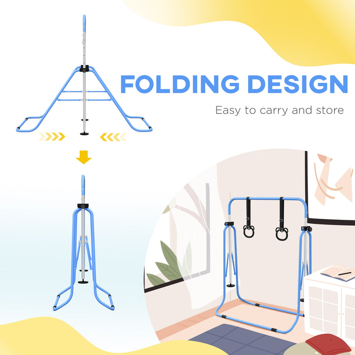 Adjustable Height, Foldable Kids Gymnastics Bar w/ Non-slip Rubber Floor Rings, for 3+ Years, Blue