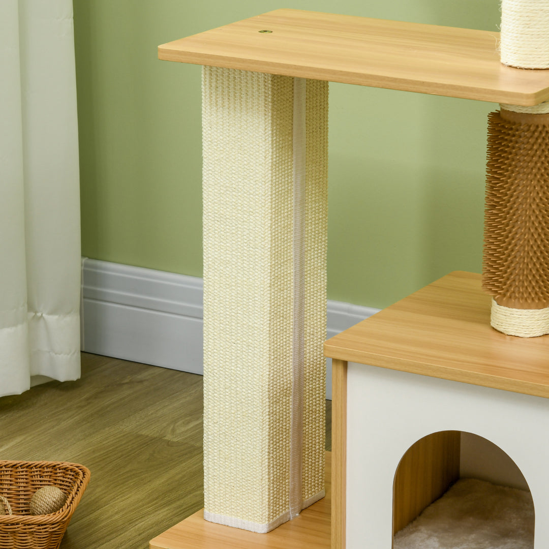 PawHut Cat Tree: Multi-Level Scratching Post, House & Perches in Oak Tone for Feline Fun | Aosom UK