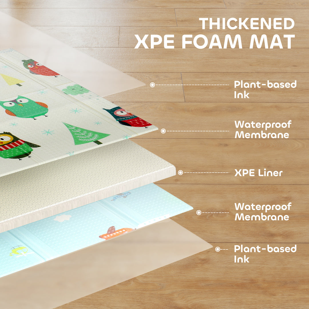 MCL Foldable Baby Plat Mat Double Sided, Kids Floor Mat for Crawling, 195.5L x 147.5W cm, Car track and Owl Theme