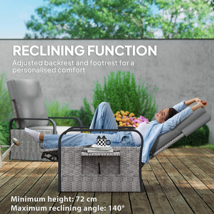 140° Reclining Rattan Armchair - Mixed Grey