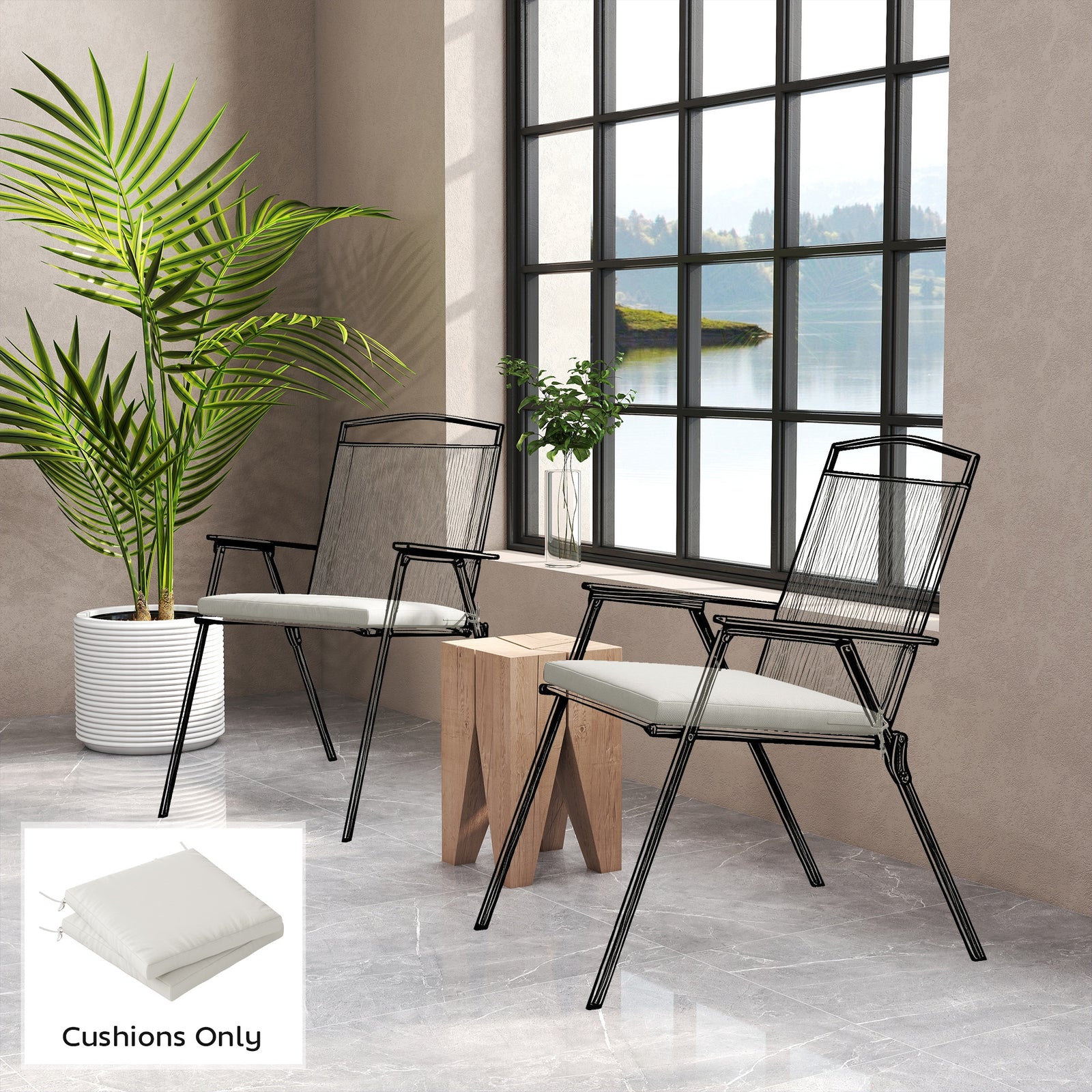 Outdoor Seat Cushions Set of 2 with Ties, Waterproof Garden Seat Pads,