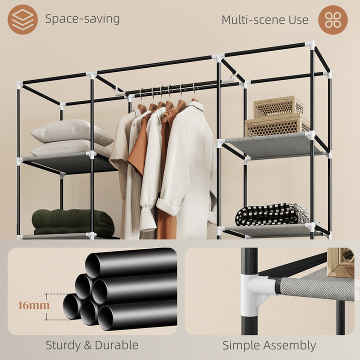 Clothes Storage Organiser with Hanging Rail, Shelves, Portable Wardrob