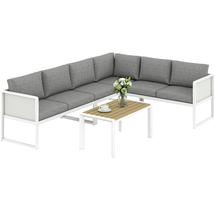 6 Seater Metal Garden Furniture Corner Sofa Set with 3 Loveseats, Faux