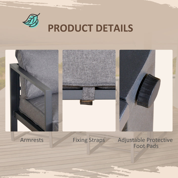 MCL 5 Piece Garden Aluminium Conversation Sofa Set Patio Furniture Set Outdoor 2 Sofas 2 Footstools End Table with Cushions