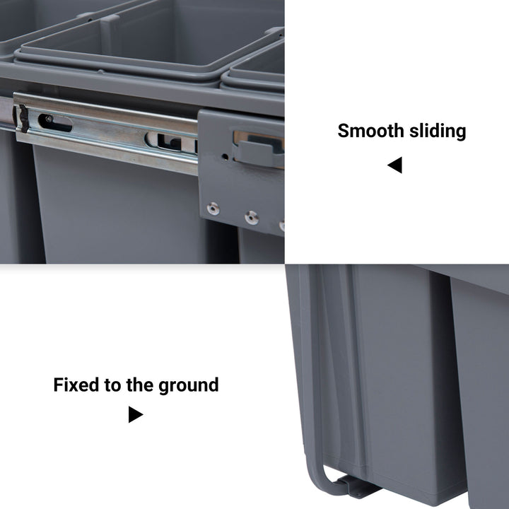 MCL Kitchen Recycle Waste Bin Pull Out Soft Close Dustbin Recycling Cabinet Trash Can Grey (40L (1x20L+2x10L))