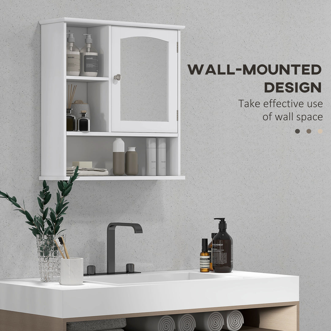 Bathroom Cabinet, Wall Mount Storage Organizer with Mirror, Adjustable Shelf for Bathroom, Kitchen, Bedroom, White