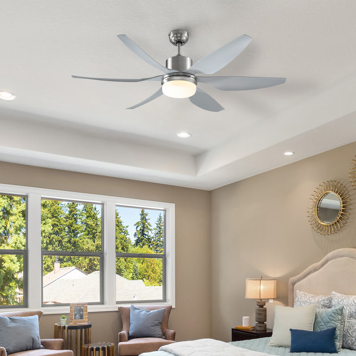 HOMCOM Reversible Ceiling Fan with Light, 6 Blades Indoor Modern Mount LED Lighting Fan with Remote Controller, for Bedroom, Silver | Aosom UK