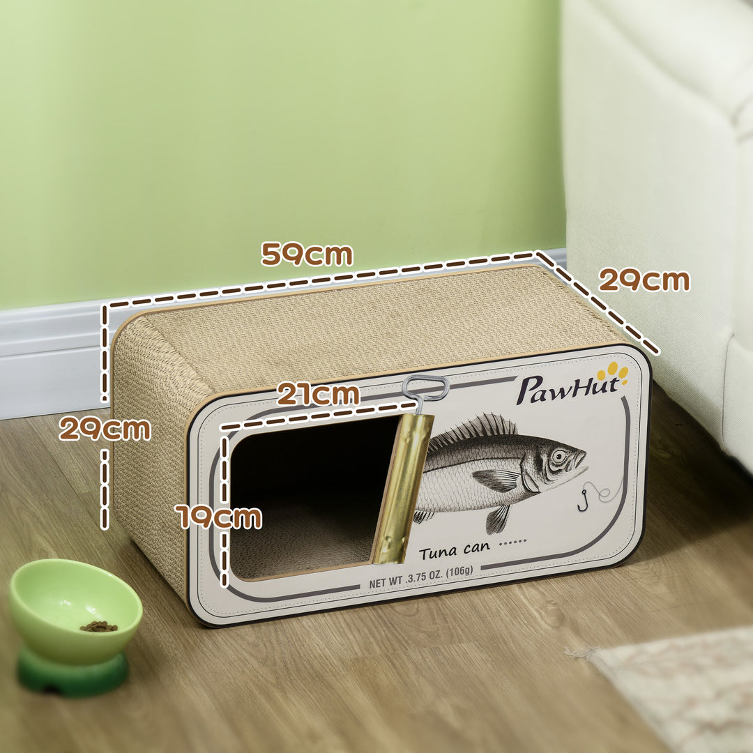 PawHut 2 in 1 Cat Scratching Board, Cardboard Cat House with Catnip, Canned Tuna Design