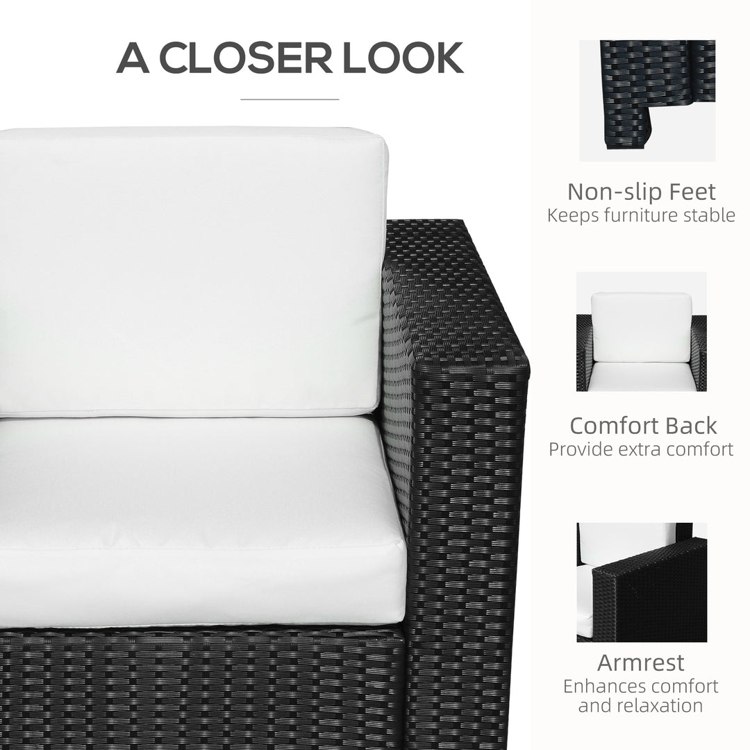 Single Seater Rattan Chair Sofa with 10 cm Thick Padded Cushion, All-Weather PE Wicker Weave Garden Armchair with Armrests, Black