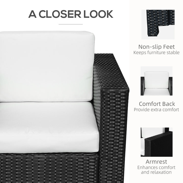 Single Seater Rattan Chair Sofa with 10 cm Thick Padded Cushion, All-Weather PE Wicker Weave Garden Armchair with Armrests, Black