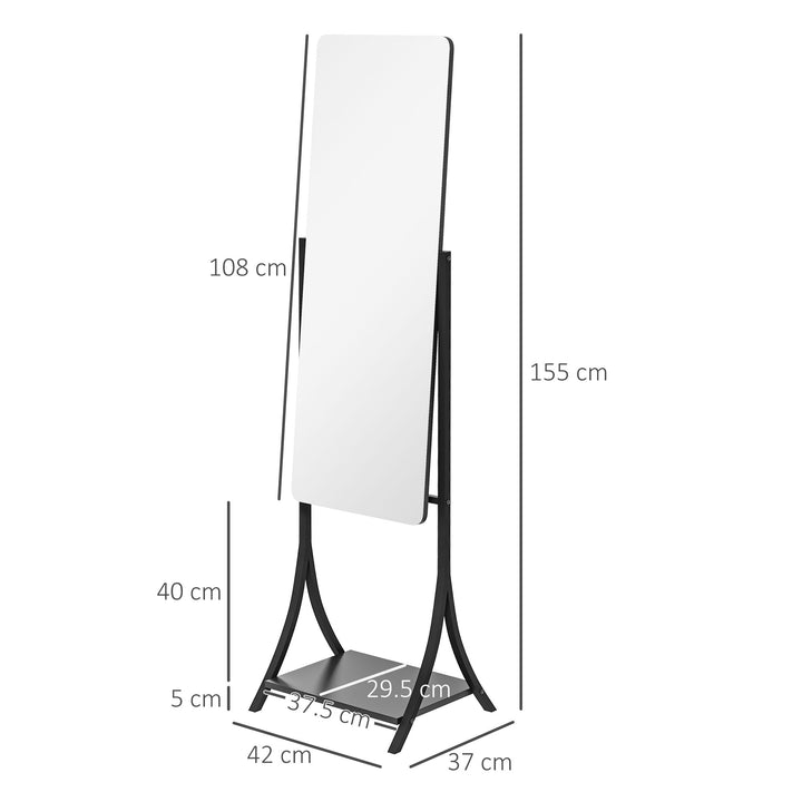 HOMCOM Free Standing Full-Length Mirror with Storage Shelf, Adjustable Angle for Living Room, Bedroom, Hallway | Aosom UK